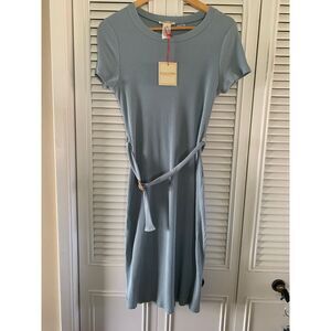 NWT Rolla Costa Shortsleeved Ribbed Dress size L Blue with Belt